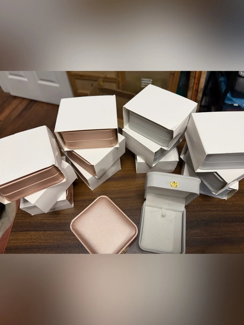 Luxury Crown Rose Gold and Gray PU Leather Jewelry Pendant Boxes lot of 14